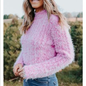Mock Neck Two-Tone Eyelash Sweater